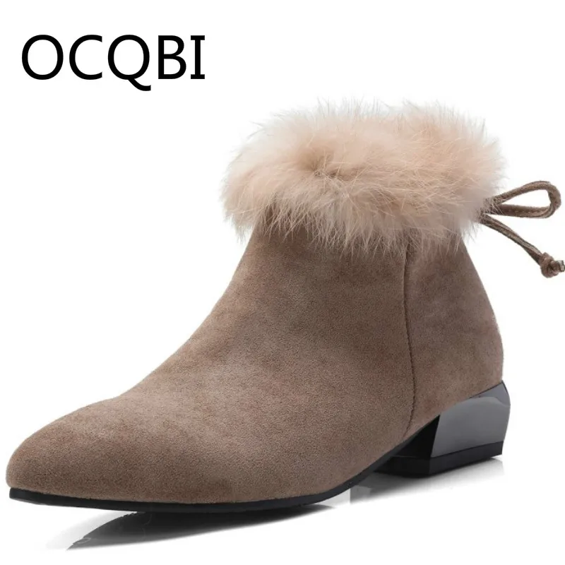 

Womens Metallic Block Heel Pointed Toe Side Zip Chelsea Ankle Boots Fur Deco Plus Size Shoes
