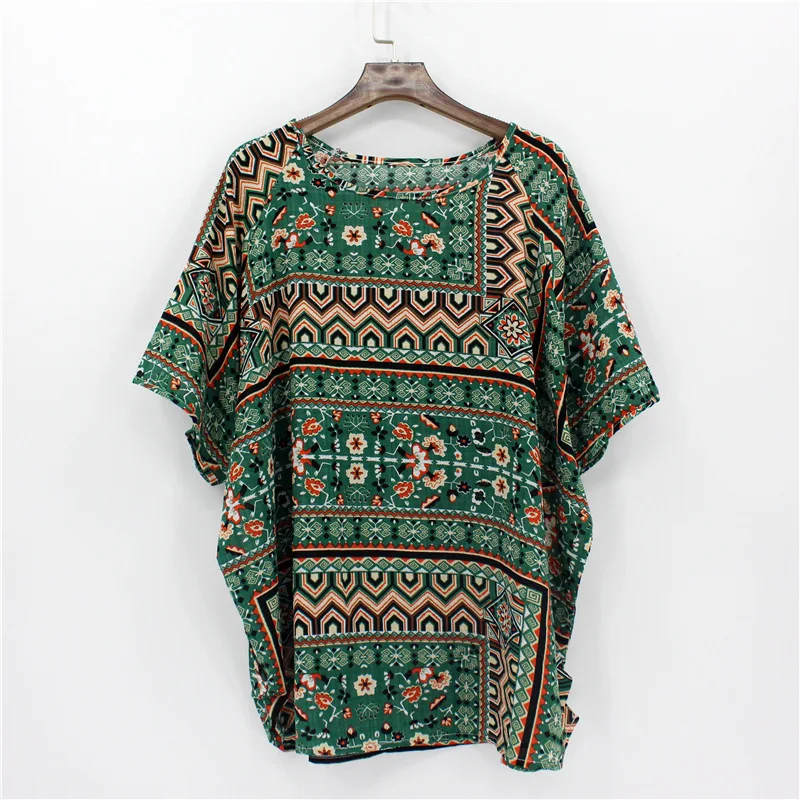 

YANMUXI 2018 Large Size flowers printed T-shirt Loose women top vintage batwing sleeve floral T shirt ethnic summer thin t-shirt