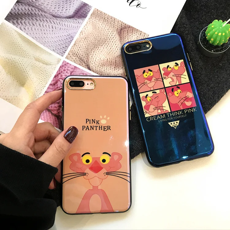 Blu-Ray Phone Case For iphone 6 6puls 7 8 Plus Cases Fashion Cool Cartoon Pink Panther Couple Cover Soft Coque | Мобильные телефоны