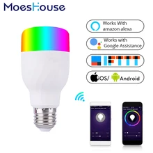 Умный светильник с Wi-Fi, умный цветной светодиодный светильник, 7 Вт, RGBW приложение, дистанционное управление, работает с Alexa Google для умного дома E27 E26