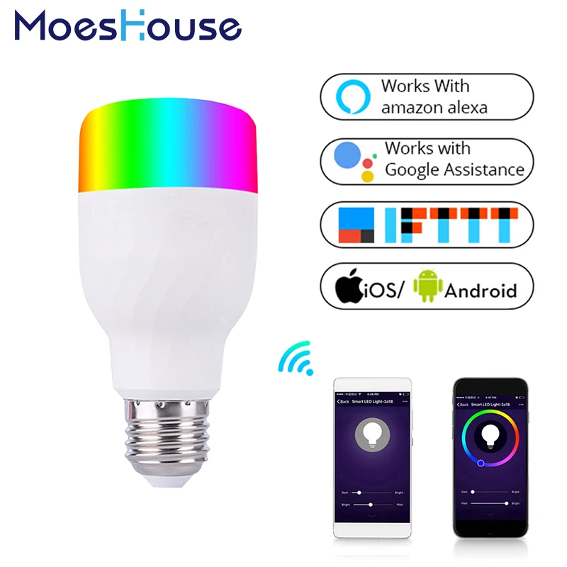 Comprar WiFi inteligente bombilla colorida inteligente LED lámpara 7W RGBW APP Control remoto funciona con Alexa Google para Smart Home E27 E26