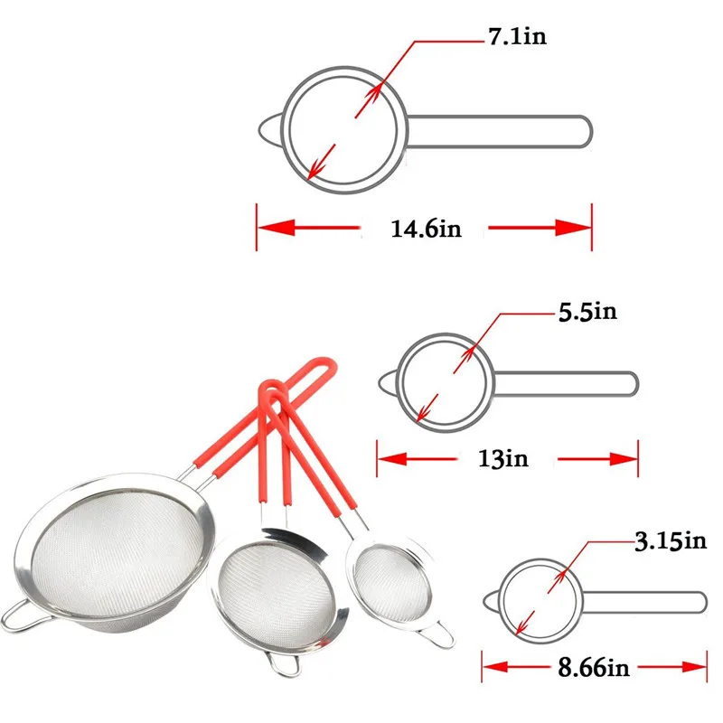 Сито из нержавеющей стали-нержавеющая сталь премиум класса сетчатый кухонный фильтр Дуршлаг-сито с длинной силиконовой ручкой для кухни