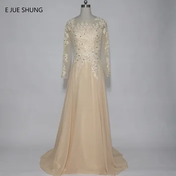 E JUE SHUNG Champagne Lace Appliques Long Evening Dresses Long Sleeves Formal Dresses Mother of the Bride Dresses robe de soiree
E JUE SHUNG Champagne Lace Appliques Long Evening Dresses Long Sleeves Formal Dresses Mother of the Bride Dresses robe de soiree