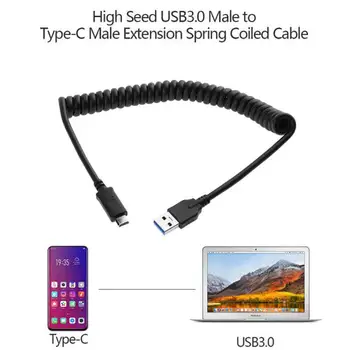 

Flexible 1.2m High Seed USB3.0 Male to Type-C Male Extension Extended Spring Cable Coiling Wire Data Sync Charger Cord