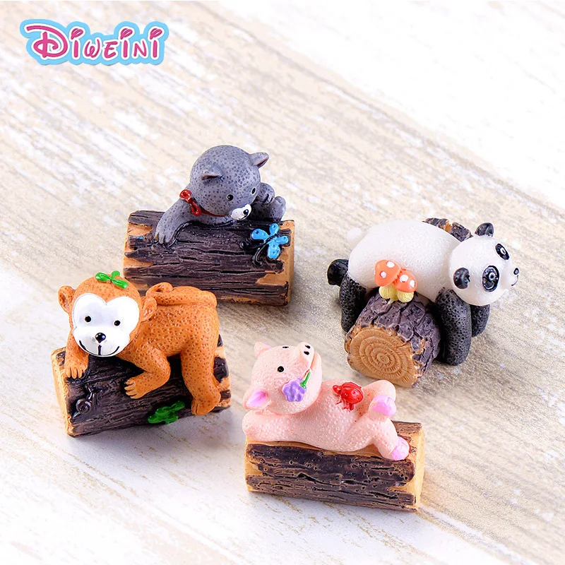 Дерево пень фигурки животных мультфильм свинья кошка панда модель миниатюрная
