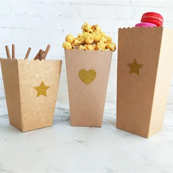 

36pcs Glitter Star Popcorn Box Brown Candy Kraft Paper Bag Party Kid Food Handbag New Year Birthday Event Party Snack Box Supply