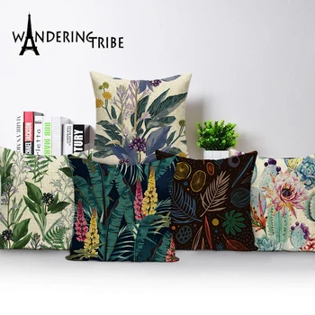 

Plant Defoliation Cushion Cover Natural View Flax Blend Chair Automobile Cushion Seat Sleeve Sofa Decorative Cushion Cover