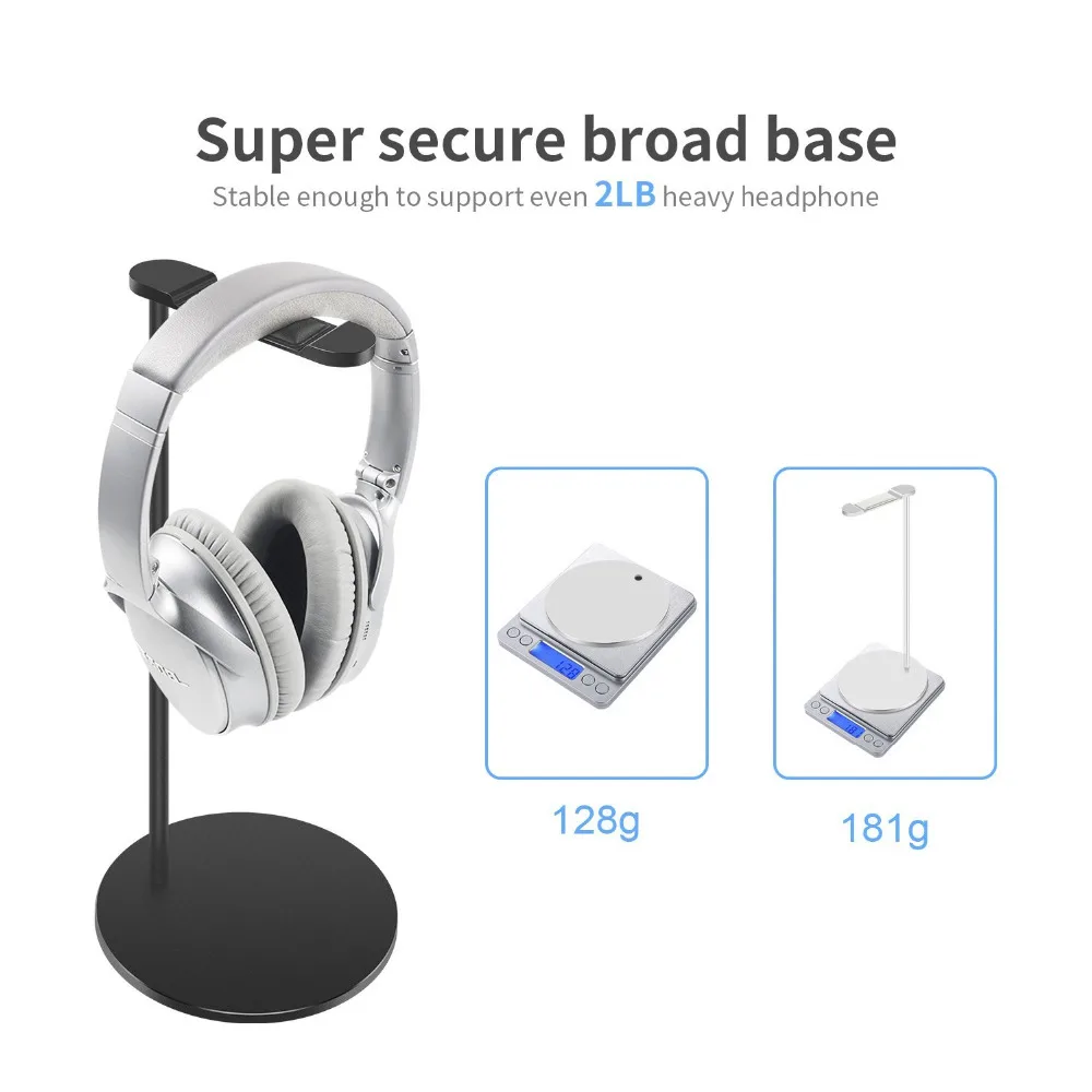 Headphones Stand Headset Holder Universal Aluminum Alloy Headset Stand Hanger for All Headphone Sizes Black 