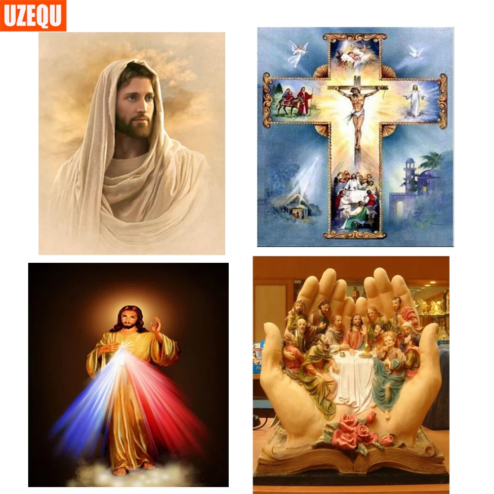 

UZEQU Full Diamond Embroidery Religion Portrait 5D DIY Diamond Painting Cross Stitch Jesus the Madonna Mosaic Rhinestones Decor