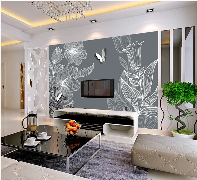 Пользовательские 3D большой росписи Рисованные Цветы бабочки современный