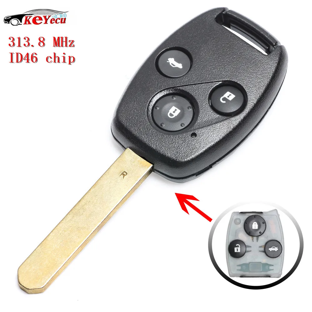 

KEYECU 3 Button Remote Car Key for Honda 313.8MHz ID46 Chip for Honda Civic LX COUPE 2D/ SEDAN 4D 2006-2012 ODYSSEY 2011 - 2012