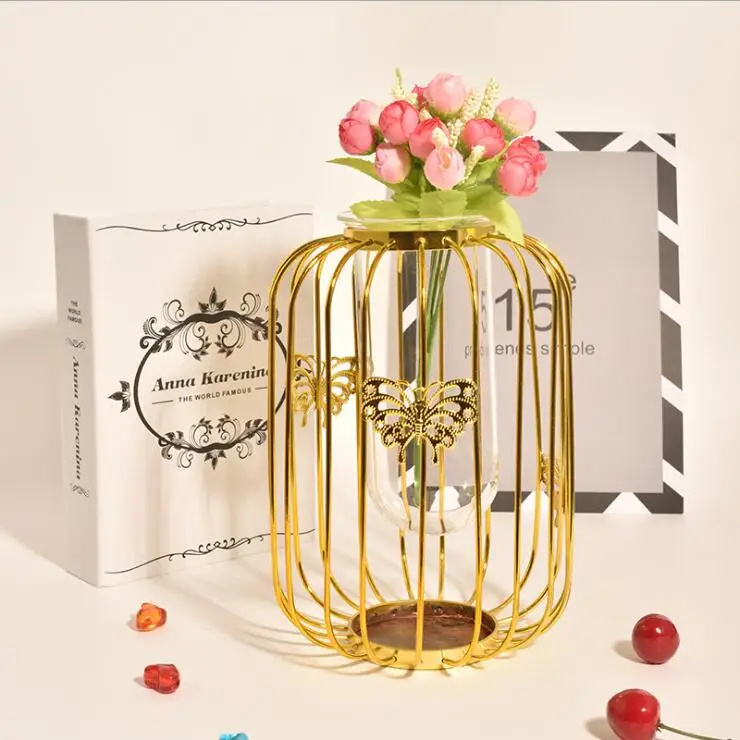 

Home Decor Table Decoration Crafts metal shell + glass Bottles Flower vase A120