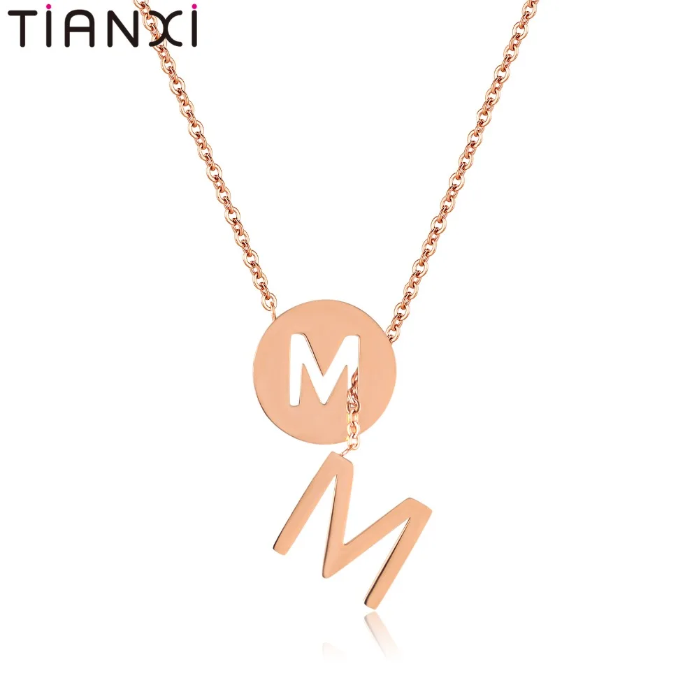 TIANXI Double Layer Interlocking Letter &quotM&quot Novelty Design Necklace For Girl Rose Gold Stainless Steel Jewelry Christmas Gift |