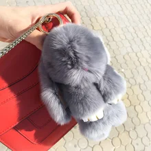Genuine Rabbit Fur Pom Pom Key Chain For Women Trinket Cute Mini Rabbit Toy Doll Bag