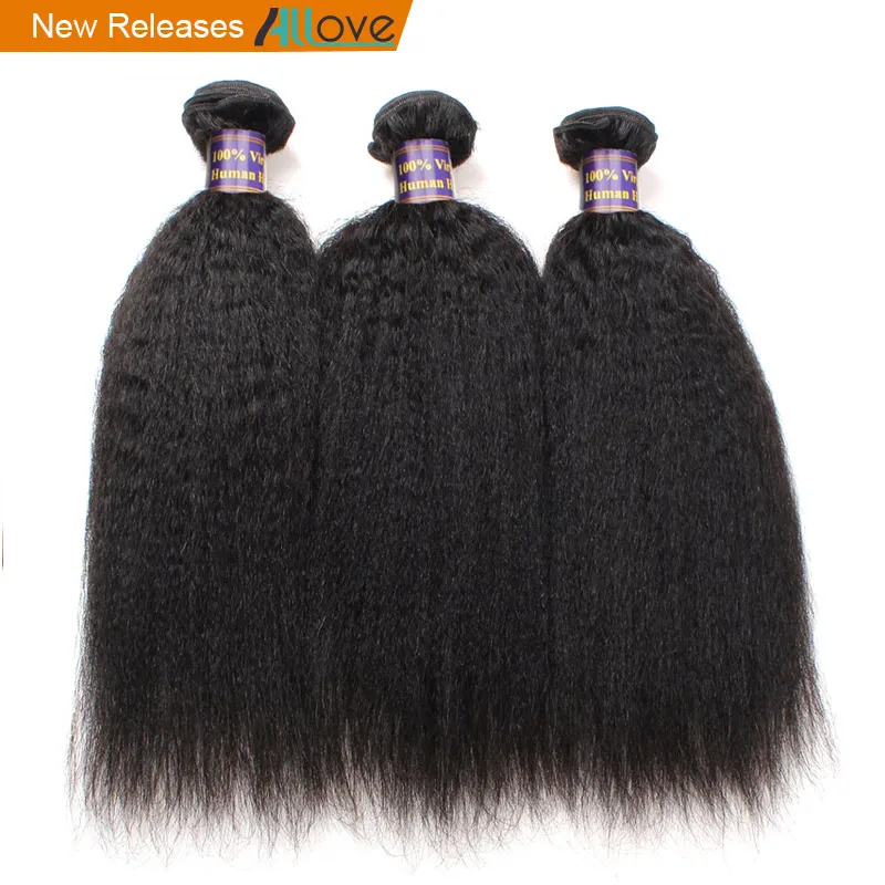 

Allove Peruvian Yaki Straight Human Hair Weave Bundles Natural Color Double Machine Weft Hair Extensions Non Remy Hair Bundles