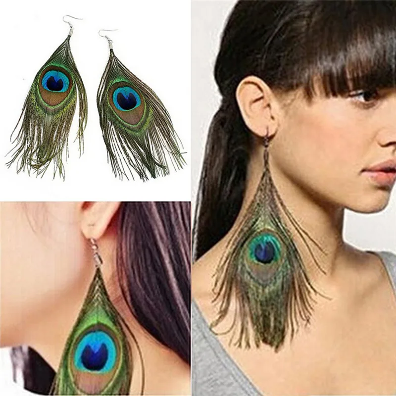 1 пара длинные висячие серьги с перьями павлина|earrings for|dropping earrings for womendrop |