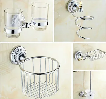 

Zinc alloy antique bathroom hardware accessories ceramic base chrome bathroom suite double tripod towel ring paper towel rack