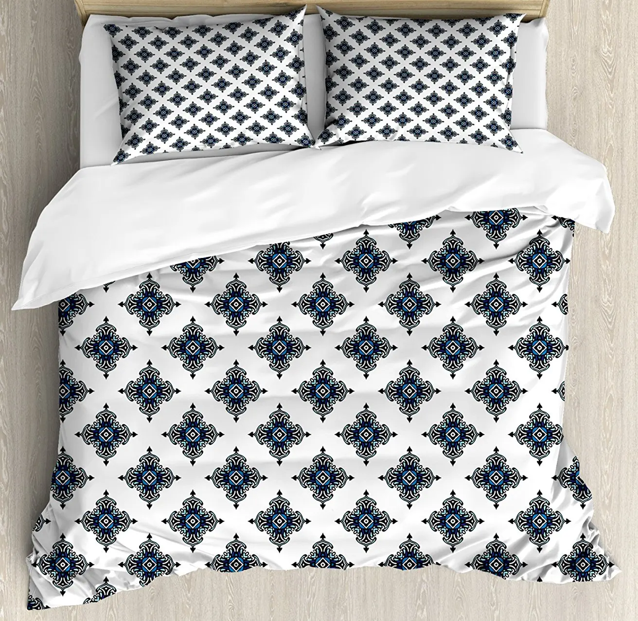Duvet Cover Set Damask Motifs with Royal Renaissance Style Baroque Details Classical Design 4 Piece Bedding | Дом и сад