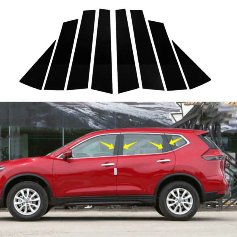 

1 Set of Anti-rust PC Plastic Car Window Decoration Strip BC Column Sticker For X-Trail Rogue 14-18