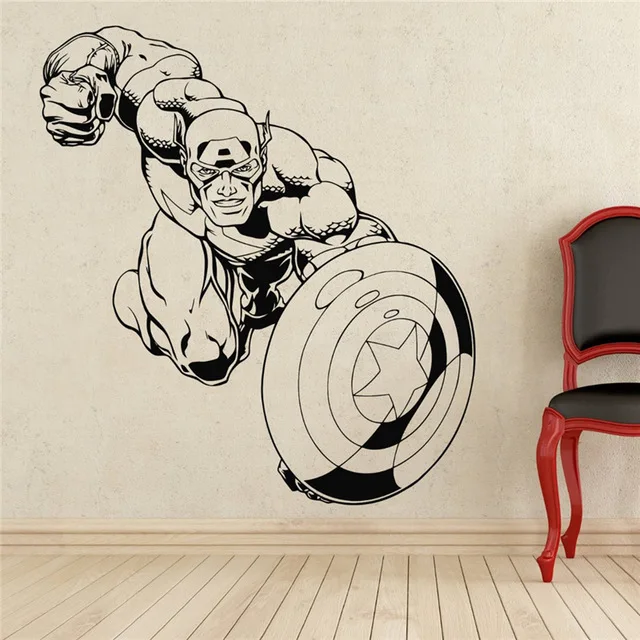 Captain America Wall Decal Superhero Vinyl Sticker Wall Decor Removable