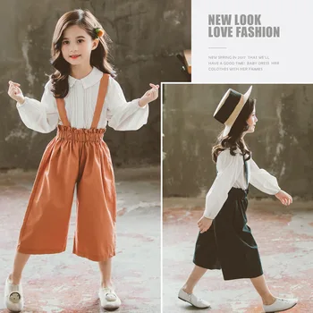 

white long sleeve blouse +pants 2 pieces 2019 auumn kids teenager 12 years old girls clothing sets