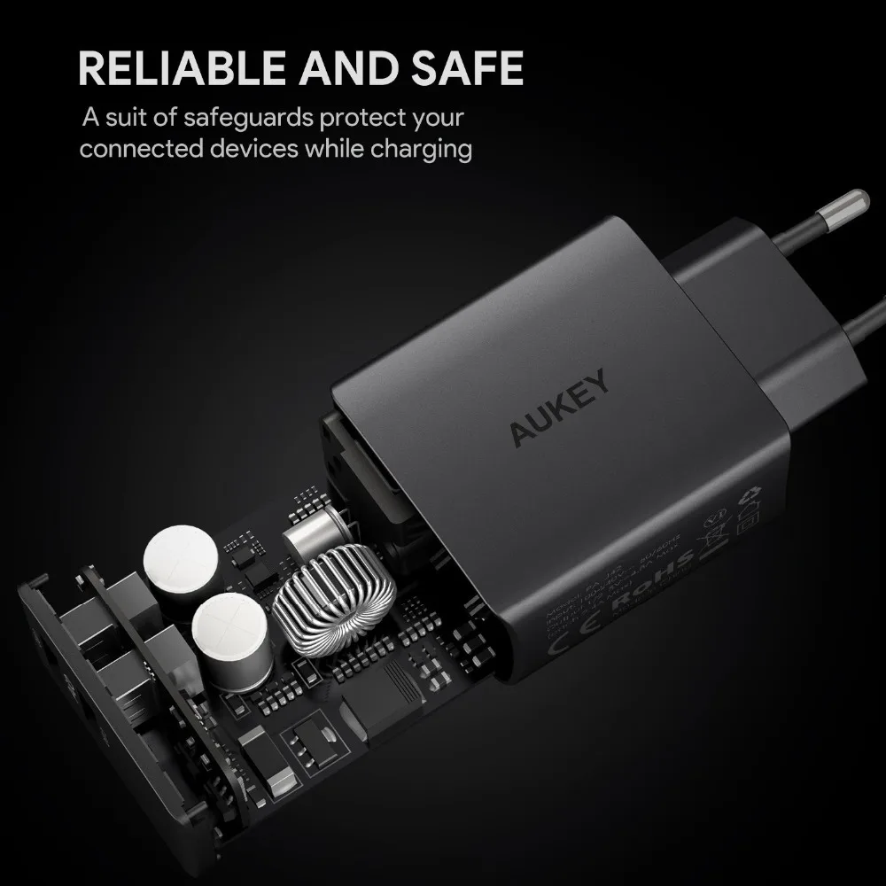 AUKEY USB телефон Зарядное устройство 4.8A Dual быстрой стены мобильный для iPhone X 8 плюс iPad