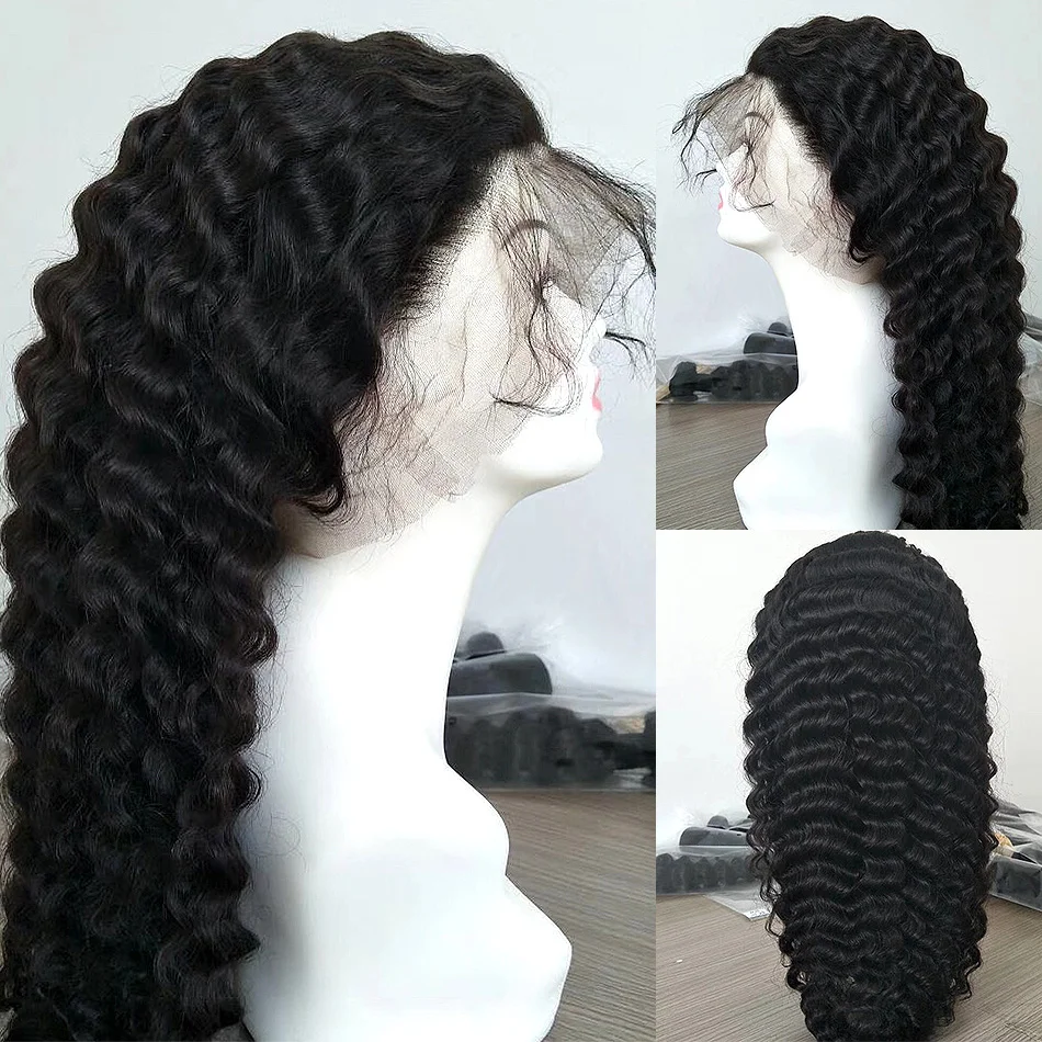 Глубоко вьющиеся Синтетические волосы на кружеве парики для черный Для женщин предварительно срывать волос с ребенком волос Девы волос