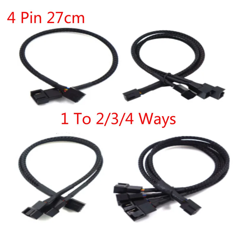 4 контактный Pwm кабель для вентилятора от 1 до 2/3/4 Ways Splitter Black Sleeve 27 см Удлинительный