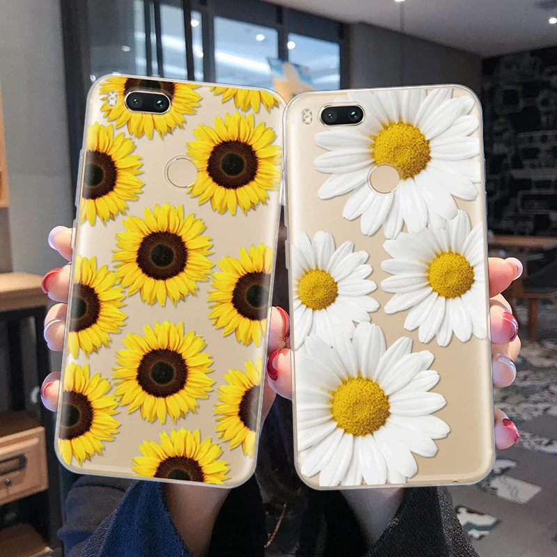

For Xiaomi Redmi 3 3S 4 4A 4X 5 Plus 6 6A S2 Note 4X 3 5 6 Pro 7 5A Daisy Floral Case Cover For Xiaomi Mi A1 5X A2 9 TPU Coque