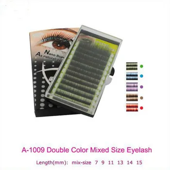 Mixed Size Double Color Eyelash C Curl Synthetic Hair Individual False Eyelashes  Extension Thickness0.15mm 7/9/11/13/14/15