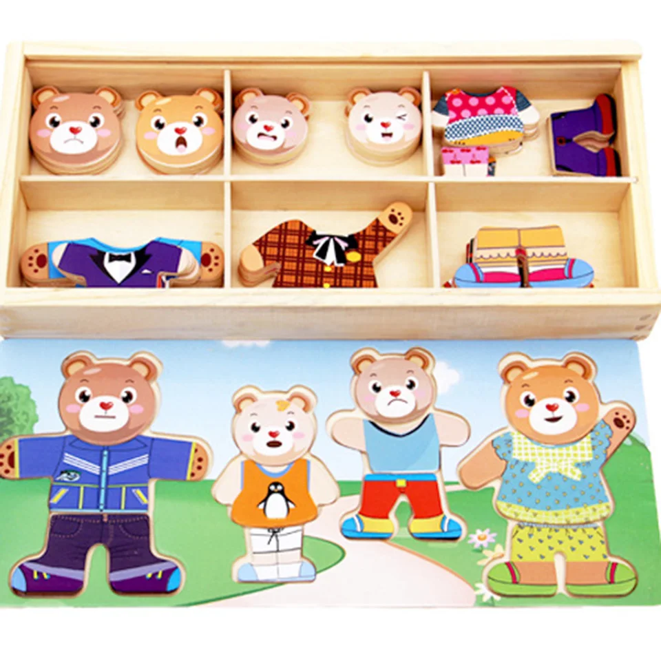 

Woodentoys Educational Games Puzzle Children Little Bear Change Oyuncak Learning Toys Early Education Intellectual Hand Grasping