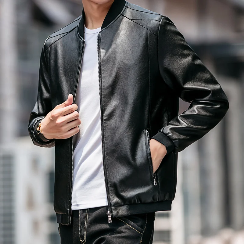 2018 Autumn Winter New Mens Leather Jacket Fashion Bomber Jacket Coat Men Black Faux Leather Windbreakers Motorcycle Jacket Male 2018 Autumn Winter New Mens Leather Jacket Fashion Bomber Jacket Coat Men Black Faux Leather Windbreakers Motorcycle Jacket Male