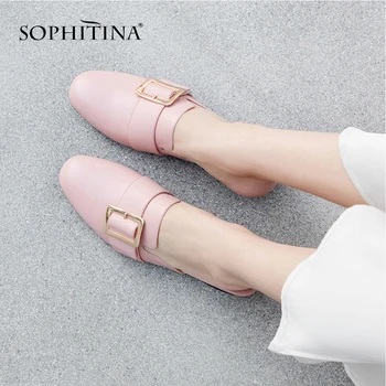 

SOPHITINA High Quality Women's Slippers Hot Sale Fashion Solid Spring Genuine Leather Shoes Metal Decoration New Slippers SO114