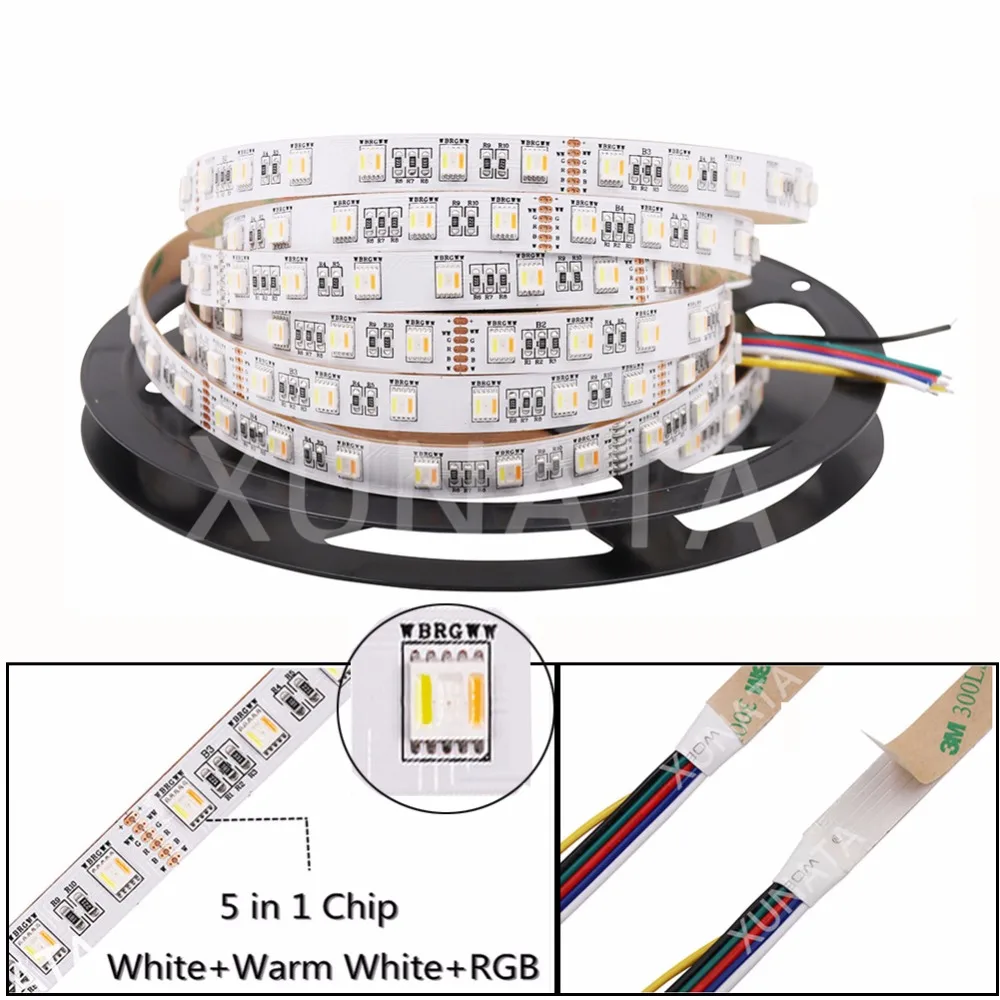 cheap 5050 60Leds meter 5m lot NO Waterproof DC12V DC24V 5 in 1 Chips CW+RGB+WW Flexible Strip Light RGB+CCT LED Strip