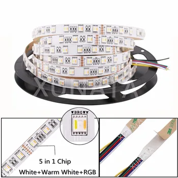 

5050 60Leds/meter 5m/lot NO Waterproof DC12V/DC24V 5 in 1 Chips CW+RGB+WW Flexible Strip Light RGB+CCT LED Strip