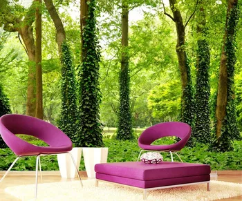 

3D green tree forest mural living room bedroom TV background wallpaper