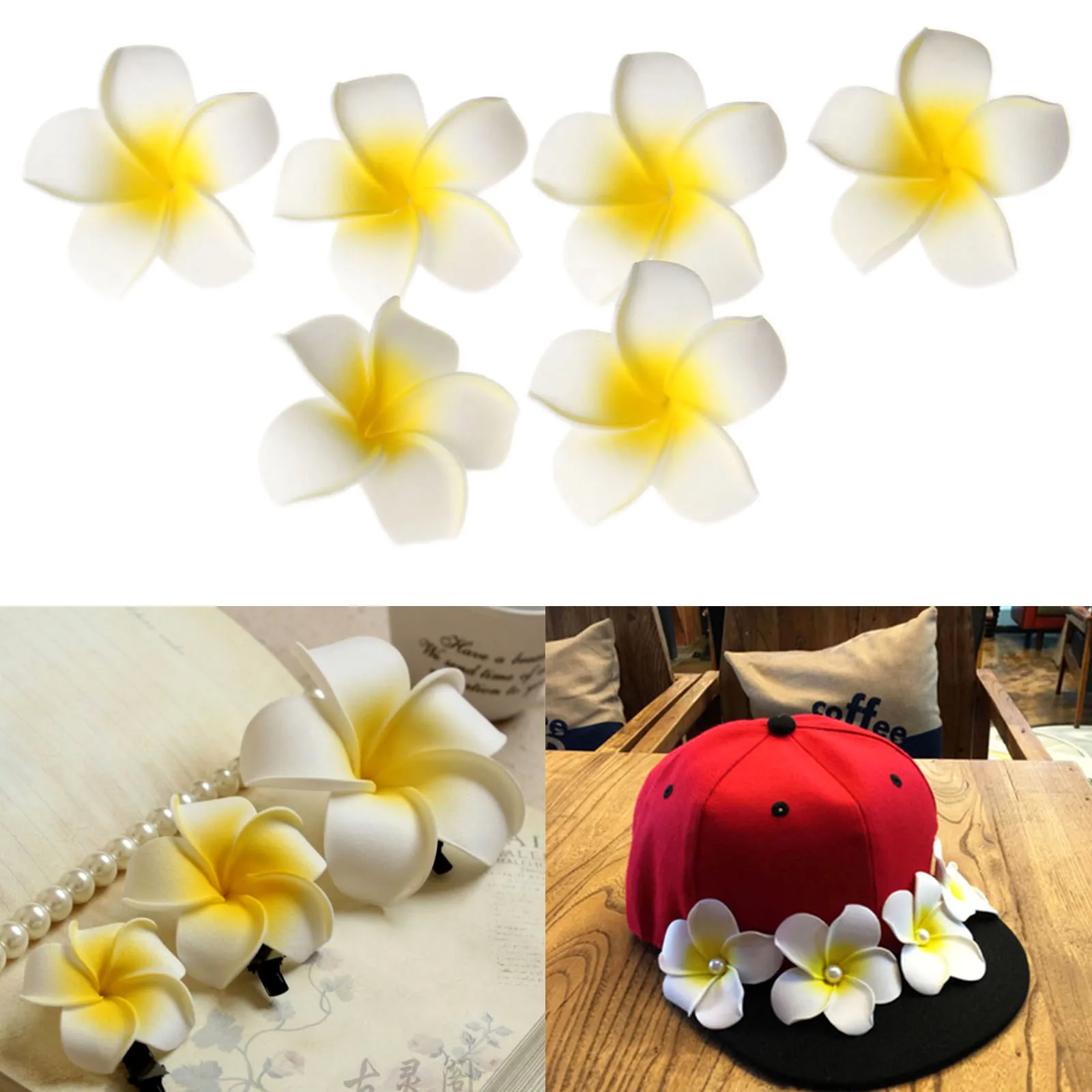 Dophee 10pcs Table Decorations Plumeria Hawaiian Foam Frangipani