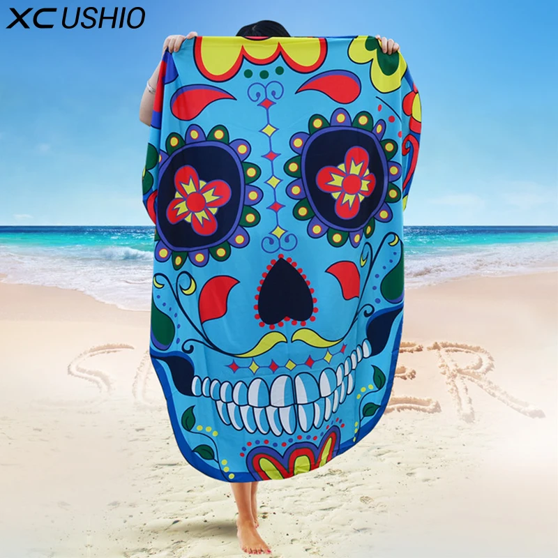 

XC USHIO Updated Microfiber Beach towel Bedspread Mat Skeleton Head Tablecloth Yoga Bikini Sofa Cover Up Wall Hanging Tapestry