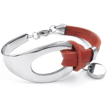 Jewelry Ladies Bracelet, Classic Bangle, Leather Stainless Steel, Red Silver