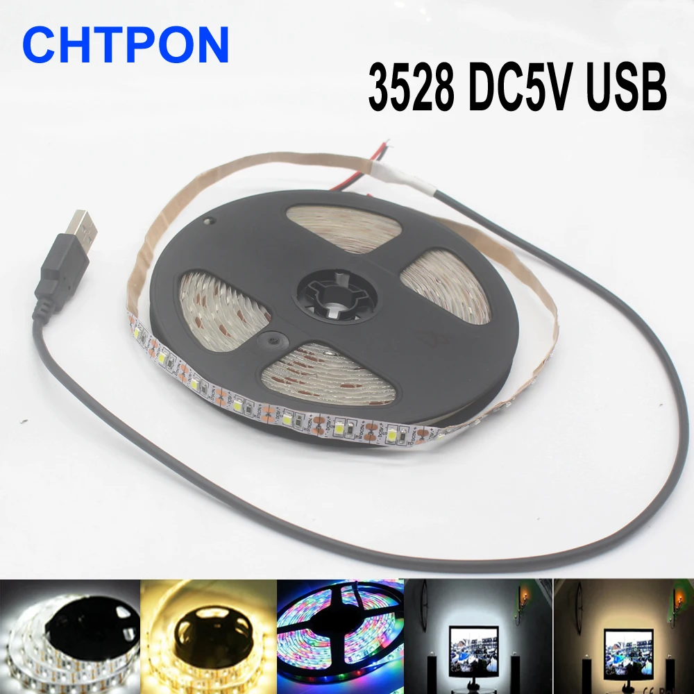 5V USB Мощность Светодиодные ленты светильник RGB 2835 3528 SMD HD ТВ настольных ПК Экран