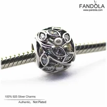 Настоящее серебро 925 пробы светящиеся листья жемчужные талисманы бусины Пандора браслеты DIY Прекрасный Шарм серебро 925 ювелирные изделия