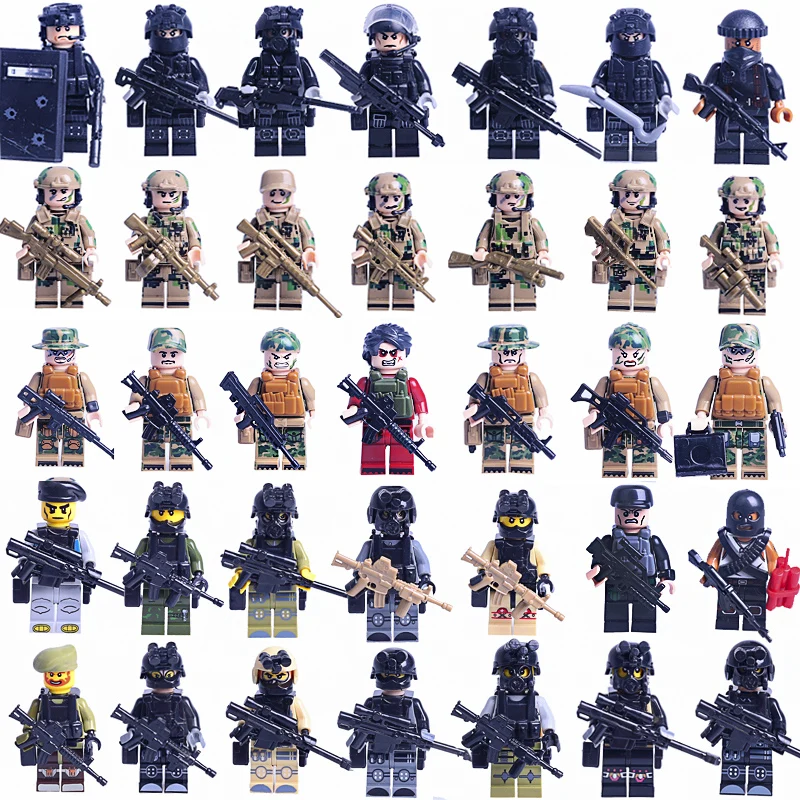 

35PCS LegoINGLy SWAT army army SWAT team anti-army soldiers with weapons WW2 leedslys building blocks children's toys Christmas