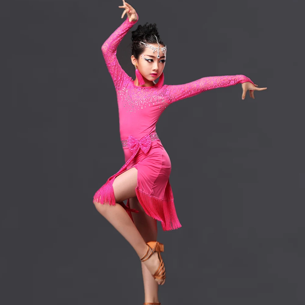 Платье для латиноамериканских танцев девочек шелковая юбка с кисточками и