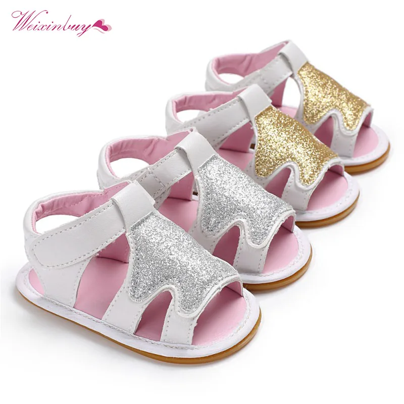 

Summer First Walkers Baby Girls Shoes PU Leather Sequins Star Print Footwear Kids Princess Rubber Sole Crib Shoe