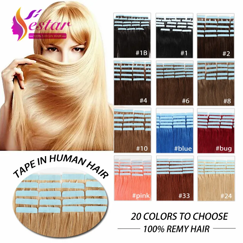 1618202224 100% Natural Hair, Remy Tape Hair, Tape Hair Extension 20pcs/set 20 Colors Optional Tape In Human Hair