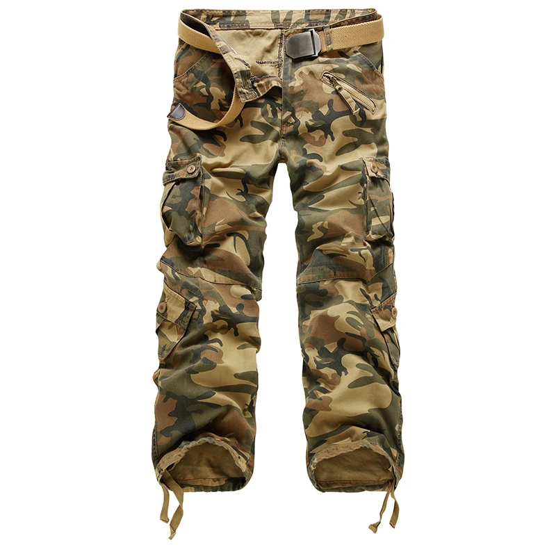 Shujin Camouflage Print Pants Autumn Casual Loose Pantalones Hombre Multi Pocket Military Sweatpants Zipper Fly Cargo Joggers