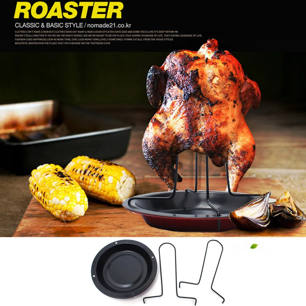 silicone cage Chicken Duck Holder Rack Grill Stand Roasting For BBQ Rib Non Stick Carbon Steel