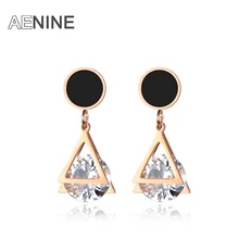 Модный aenine кубический цирконий, 2 слоя, треугольные стальные серьги-гвоздики, очаровательные черные акриловые украшения для женщин и девочек, Kolczyki AE18043