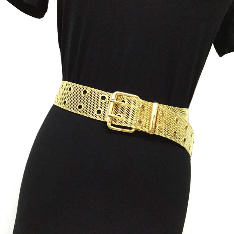 Женский пояс в стиле панк с металлической сеткой, золотой пояс,, металлическая золотая пластина, 3,8 см., широкий пояс с цепочкой, женский пояс для платьев