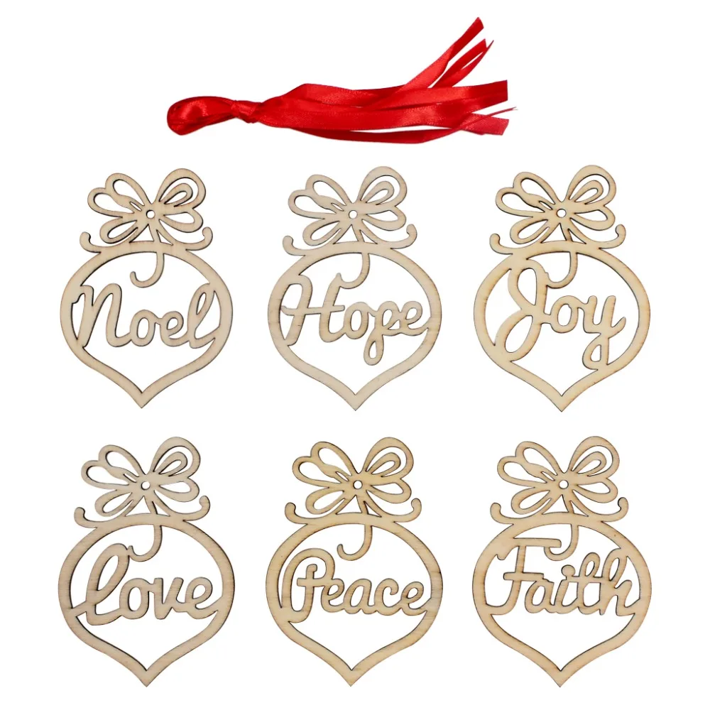 Us 553 Natale In Legno Appeso Ornamento Craft Pace Fede Speranza Amore Noel Gioia Per Albero Di Natale Decorazione Della Casa Set Di 6 Pz In